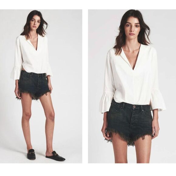 One Teaspoon Le Wolves Cut Off Denim Shorts Fox Black Mid Length Distressed 29 - Picture 12 of 16